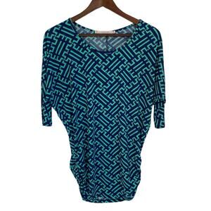 41 Hawthorn Navy and Green Dolman Blouse - Medium